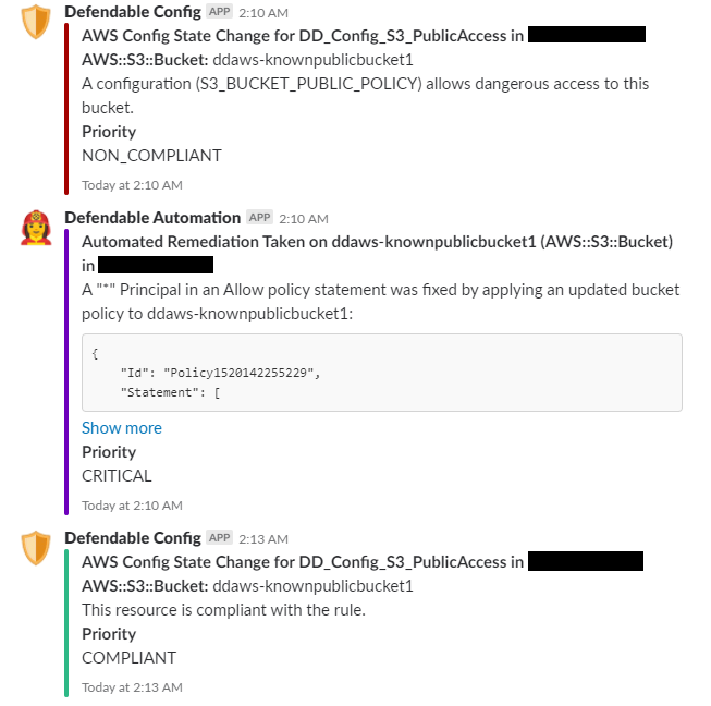 Image of Slack alerts for a leaky S3 Bucket